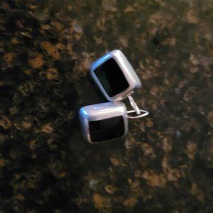 Silpada Rectangle Shaped Sterling Silver; Black Stone Earrings